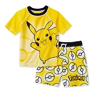Above The Knee Little Boys Pokeman 2-pc. Rash Guard Set