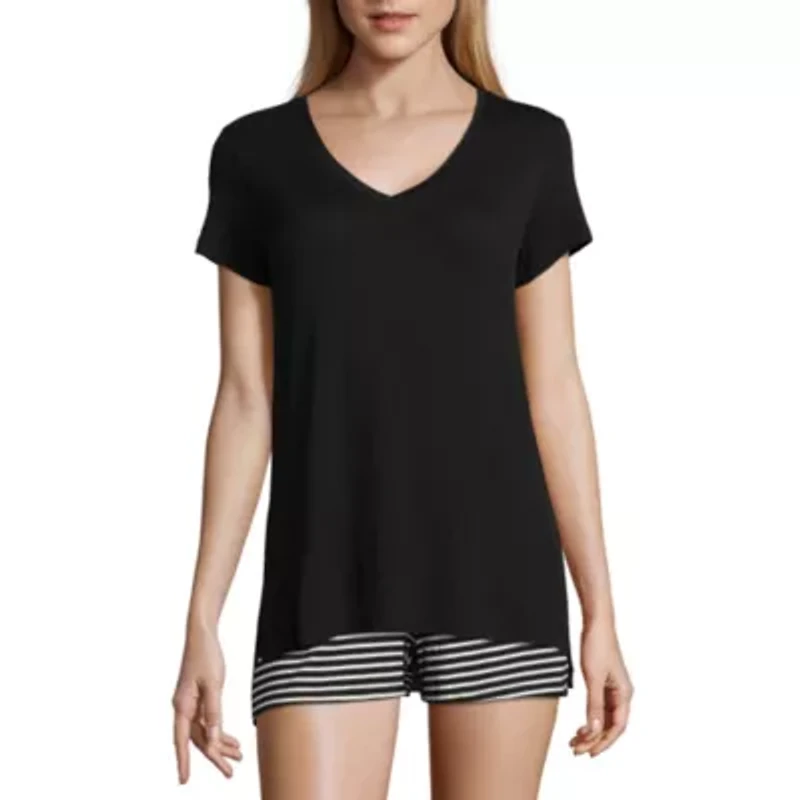 Ambrielle Womens V Neck Short Sleeve Pajama Top