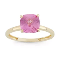 Womens Pink Sapphire 10K Gold Square Solitaire Cocktail Ring