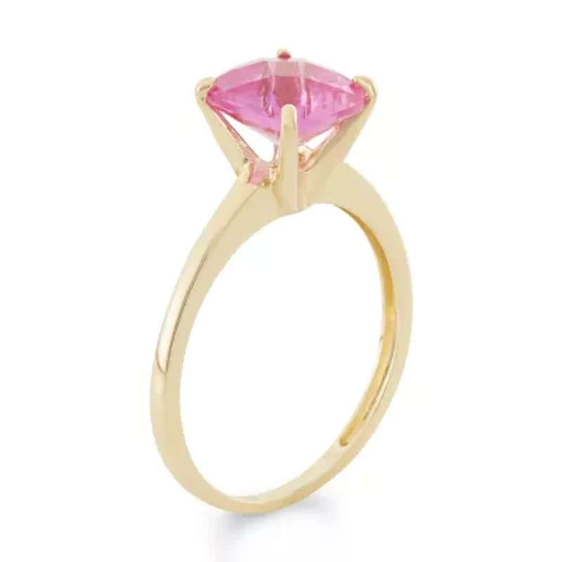 Womens Pink Sapphire 10K Gold Square Solitaire Cocktail Ring