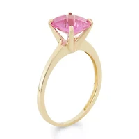 Womens Pink Sapphire 10K Gold Square Solitaire Cocktail Ring