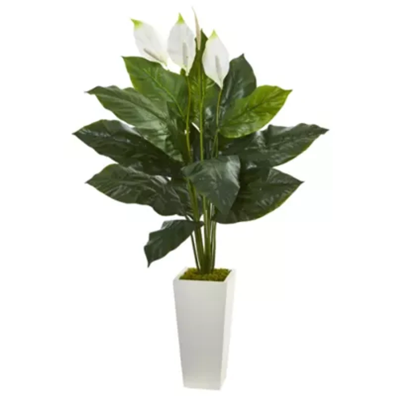 51” Spathiphyllum Artificial Plant in White Tower Planter