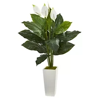 51” Spathiphyllum Artificial Plant in White Tower Planter