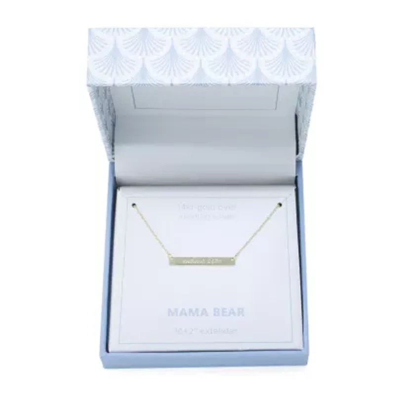 Silver Treasures Mama Bear Womens 14K Gold Over Silver Bar 16 Inch Pendant Necklace