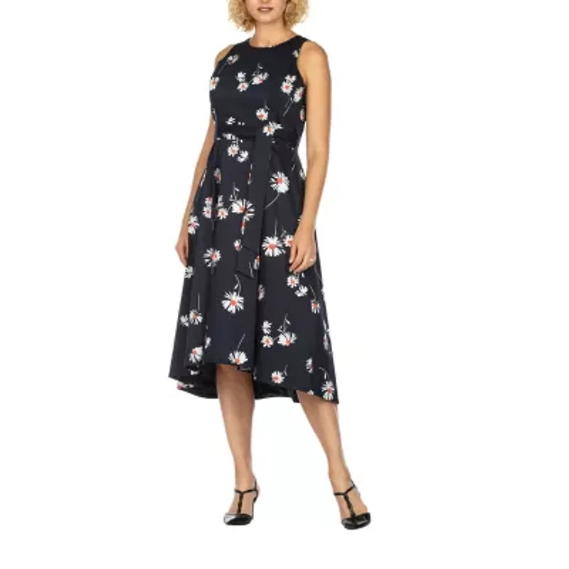 Giovanna Collection Womens Plus Sleeveless Floral High-Low Fit + Flare Dress