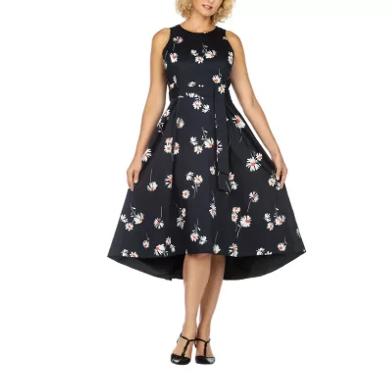 Giovanna Collection Womens Plus Sleeveless Floral High-Low Fit + Flare Dress