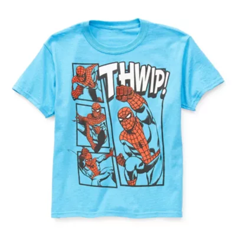 Disney Collection Little & Big Kid Boys Crew Neck Short Sleeve Regular Fit Avengers Marvel Spiderman Graphic T-Shirt