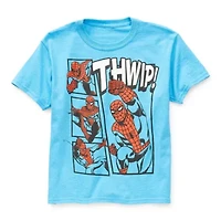 Disney Collection Little & Big Kid Boys Crew Neck Short Sleeve Regular Fit Avengers Marvel Spiderman Graphic T-Shirt