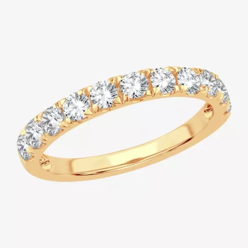 (H-I / Si1-Si2) Womens 2MM 1 CT. T.W. Lab Grown White Diamond 10K Gold Wedding Band