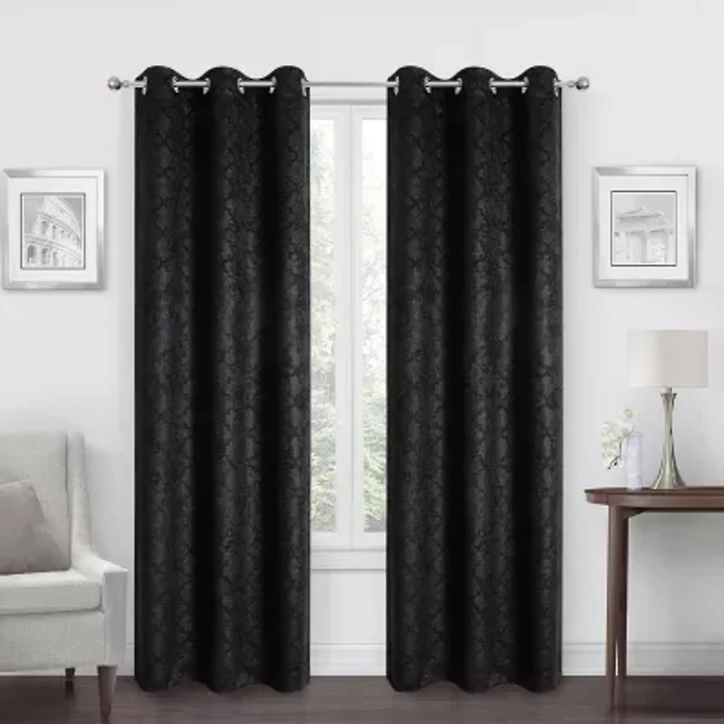 Regal Home Stripe Geo Embossed Grommet Top Energy Saving Blackout Set of 2 Curtain Panel