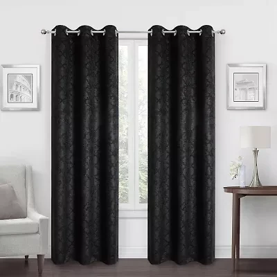 Regal Home Stripe Geo Embossed Grommet Top Energy Saving Blackout Set of 2 Curtain Panel