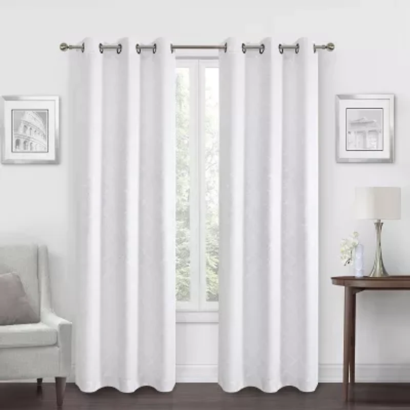 Regal Home Stripe Geo Embossed Grommet Top Energy Saving Blackout Set of 2 Curtain Panel