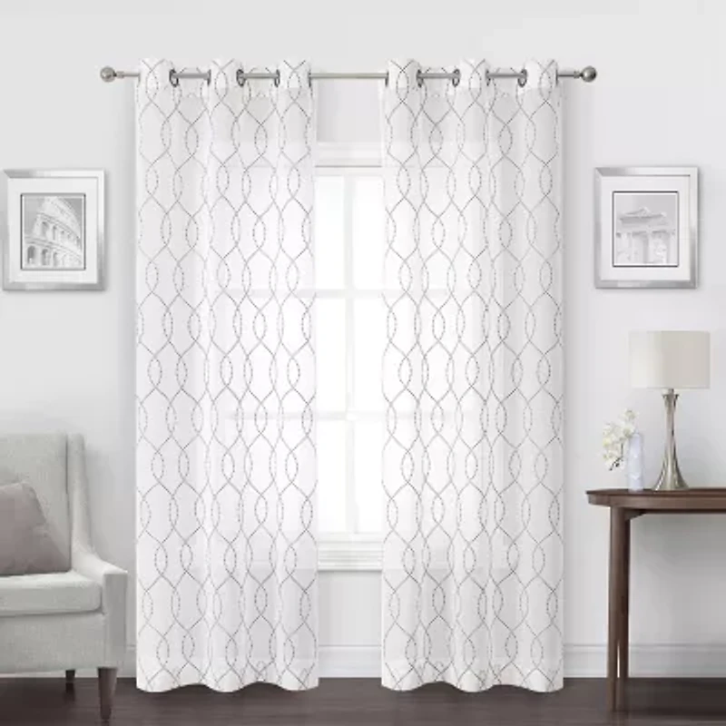 Regal Home Starbust Grommet Top Energy Saving Embroidered Sheer Set of 2 Curtain Panel