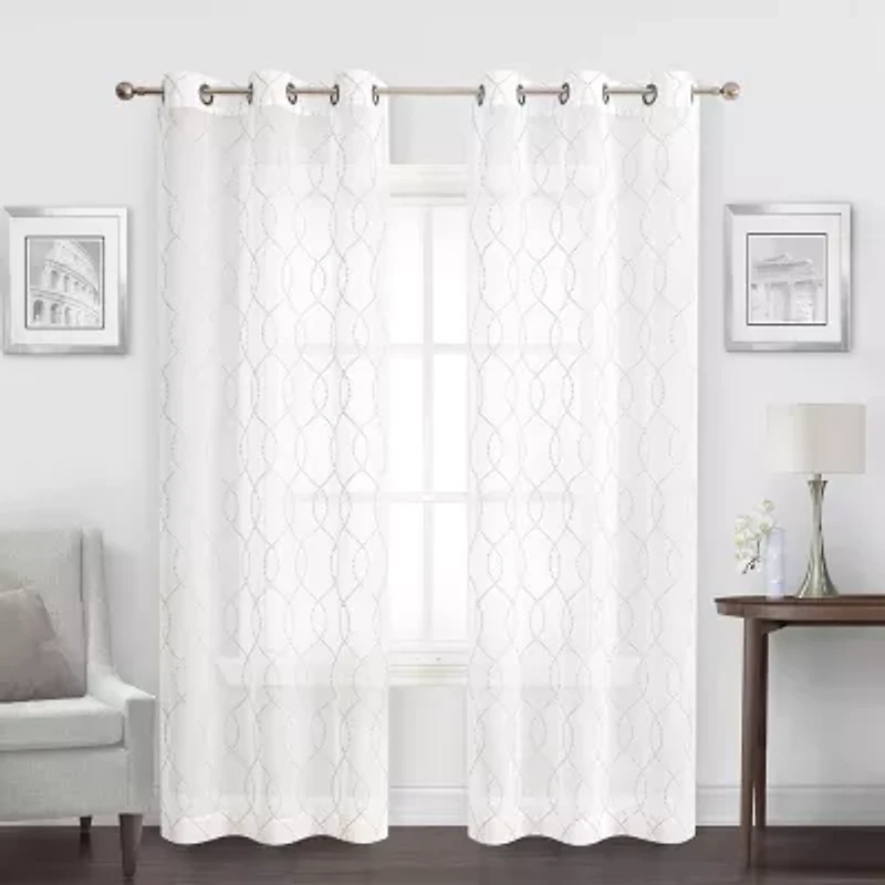 Regal Home Starbust Grommet Top Energy Saving Embroidered Sheer Set of 2 Curtain Panel