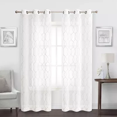 Regal Home Starbust Grommet Top Energy Saving Embroidered Sheer Set of 2 Curtain Panel