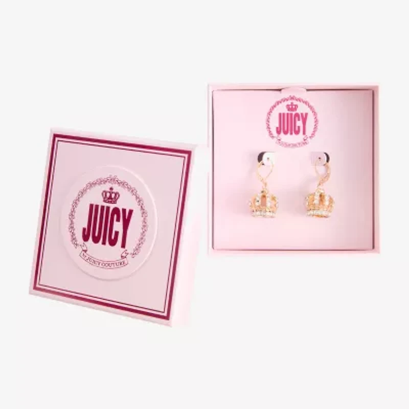 Juicy By Juicy Couture Gold Tone Womens Crystal Crown Drop Earrings