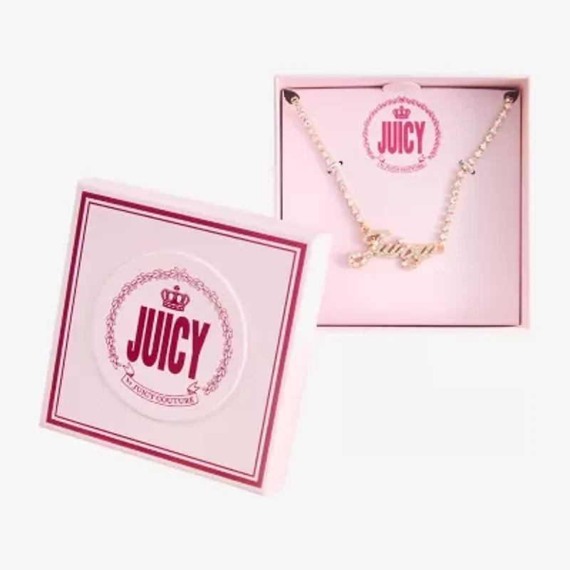 Juicy By Juicy Couture Gold Tone Script Womens Crystal 18 Inch Tennis Necklace