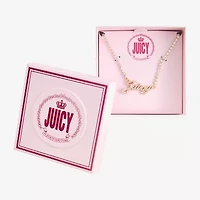 Juicy By Juicy Couture Gold Tone Script Womens Crystal 18 Inch Tennis Necklace