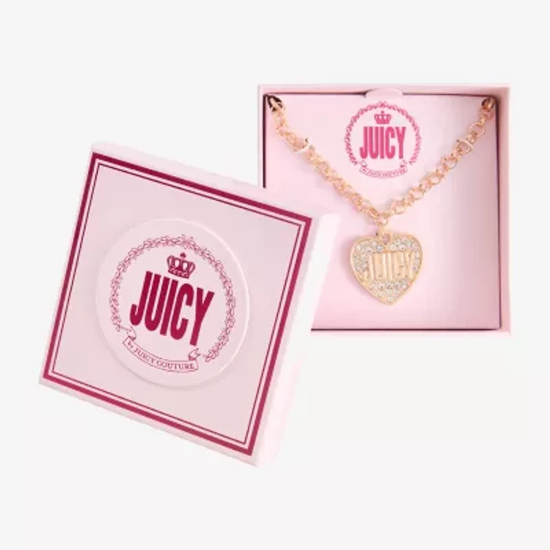 Juicy By Juicy Couture Gold Tone Pave Womens Crystal Alloy Heart 18 Inch Pendant Necklace
