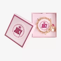 Juicy By Juicy Couture Gold Tone Toggle Womens Pink Crystal Crown Heart Charm Bracelet