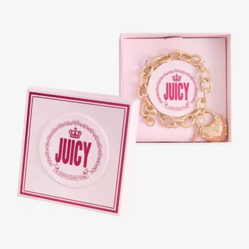 Juicy By Juicy Couture Gold Tone Pad Lock Womens Crystal Heart Keys Charm Bracelet