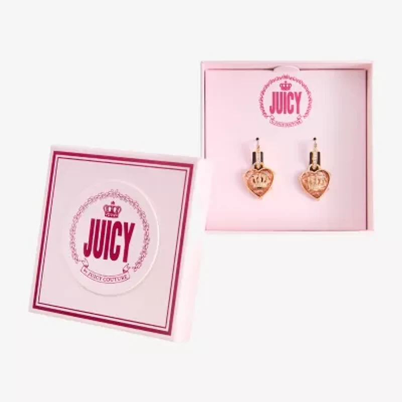 Juicy By Juicy Couture Gold Tone Charm Womens Crystal 47.8mm Crown Heart Hoop Earrings
