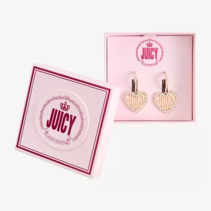 Juicy By Juicy Couture Gold Tone Charm Womens Crystal Heart Drop Earrings