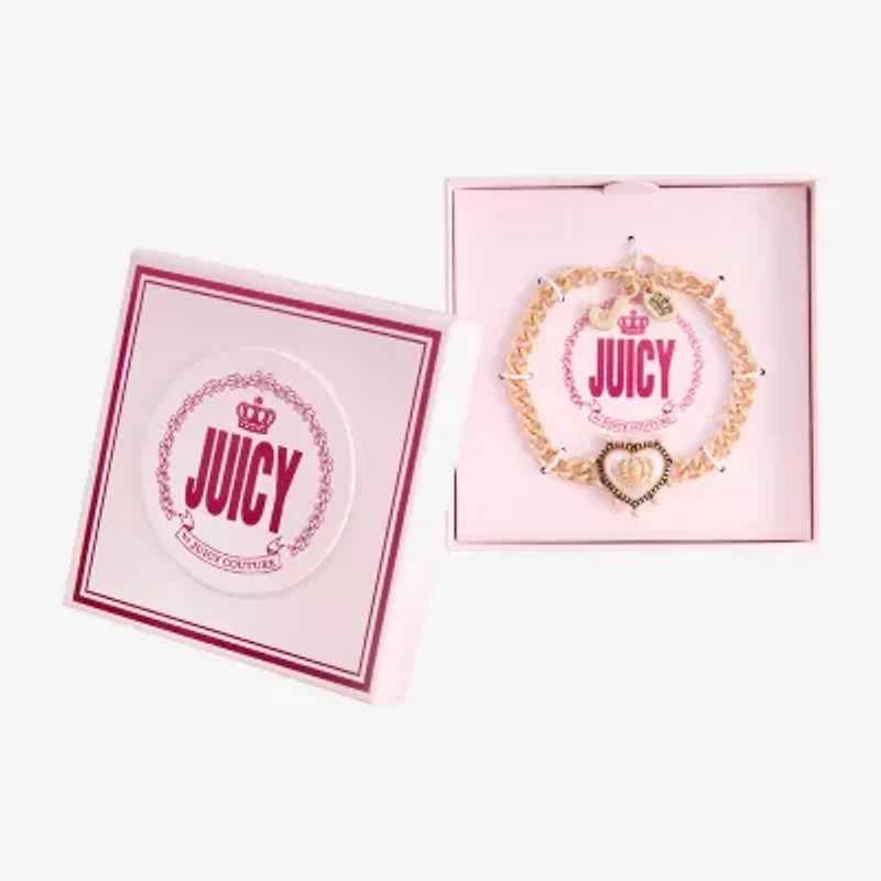 Juicy By Juicy Couture Gold Tone Womens Solid Crown Heart 7.5 Inch Link Bracelet