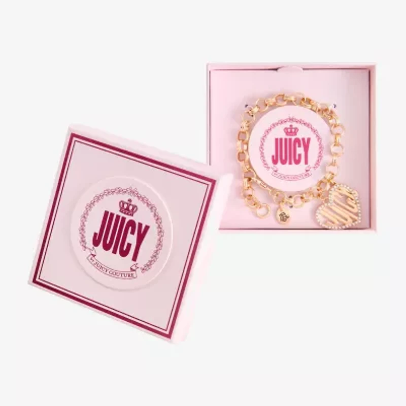 Juicy By Juicy Couture Gold Tone Womens Crystal Heart Charm Bracelet