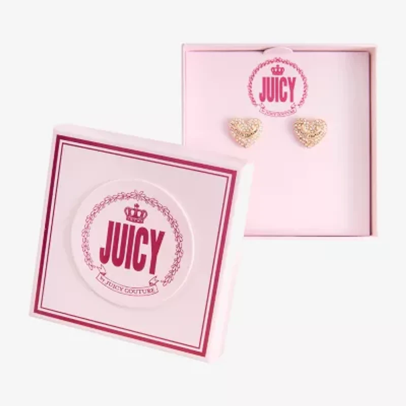 Juicy By Juicy Couture Gold Tone Pave Multi Color Crystal 5.1mm Heart Stud Earrings