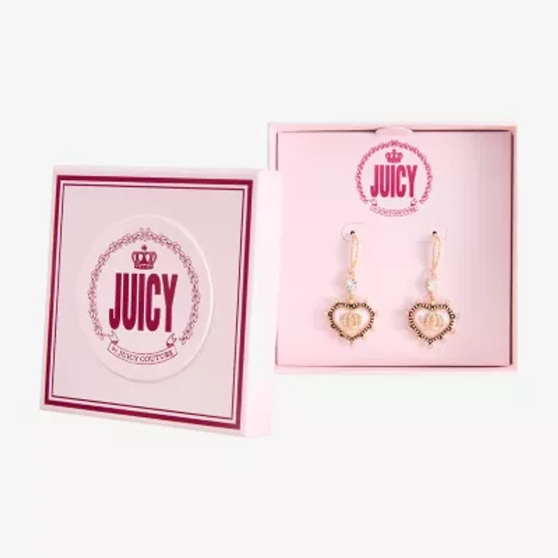 Juicy By Juicy Couture Gold Tone Womens Crystal Crown Heart Drop Earrings
