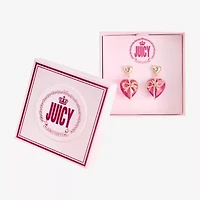 Juicy By Juicy Couture Gold Tone Womens Pink Crystal Bow Heart Drop Earrings