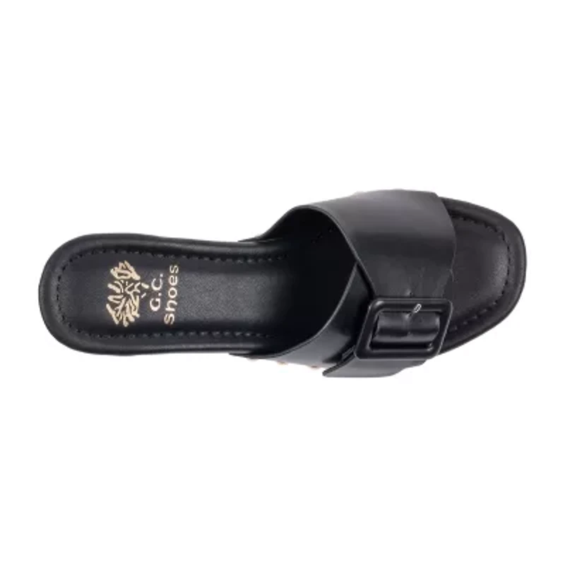 GC Shoes Womens York Buckled Platform Heeled Sandals
