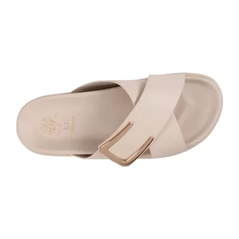 GC Shoes Womens Weekend Minimal Hardware Criss Cross Strap Flat Sandals