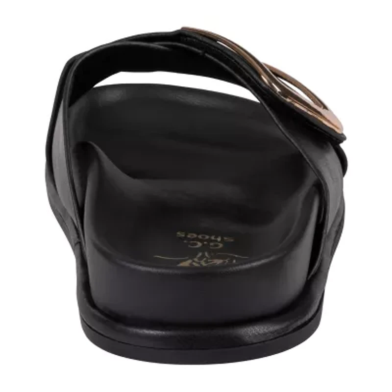 Gc Shoes Womens Weekend  Minimal Hardware Slide Criss Cross Strap Flat Sandals