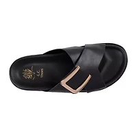 Gc Shoes Womens Weekend  Minimal Hardware Slide Criss Cross Strap Flat Sandals