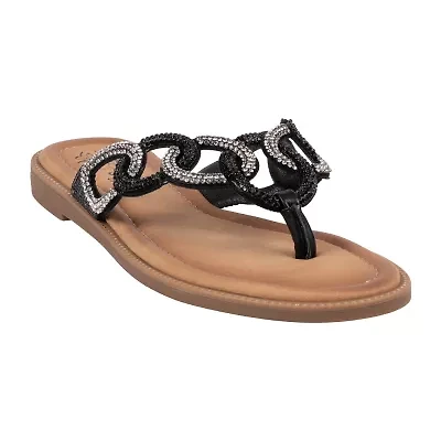 GC Shoes Womens Vania Embellished Chain Flat Sandals