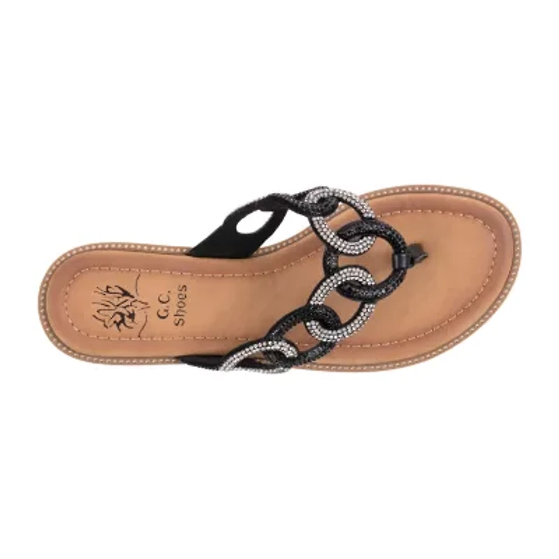GC Shoes Womens Vania Embellished Chain Flat Sandals