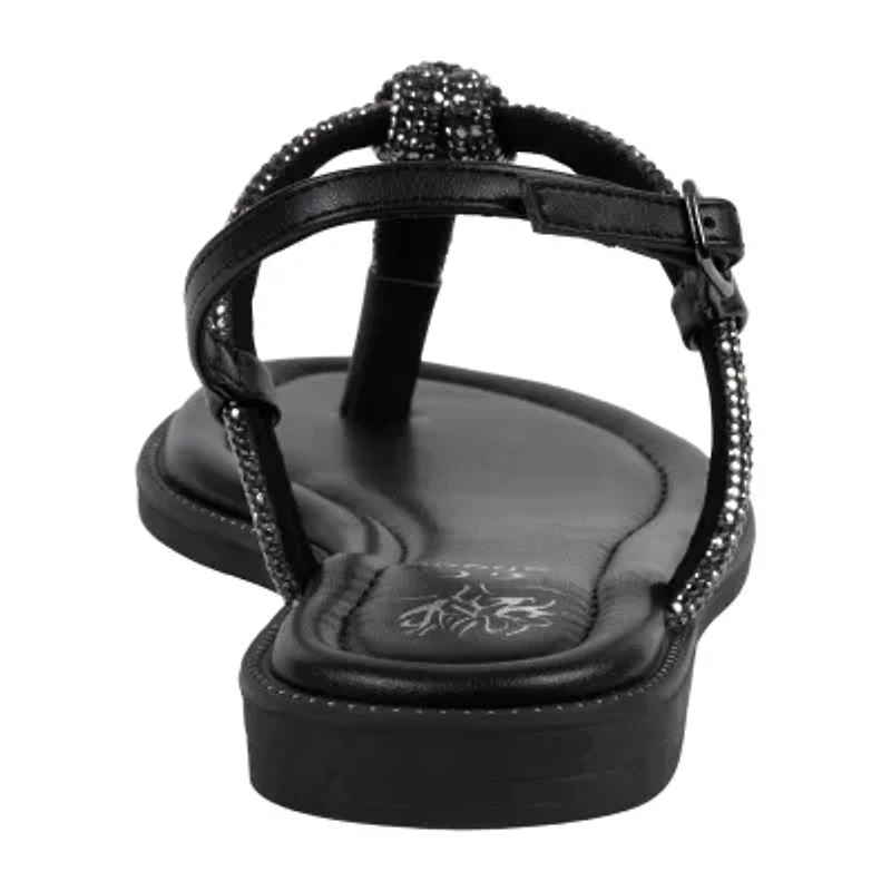 GC Shoes Womens Alonde Knotted Embellished Ankle Strap Flat Sandals