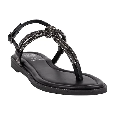 GC Shoes Womens Alonde Knotted Embellished Ankle Strap Flat Sandals