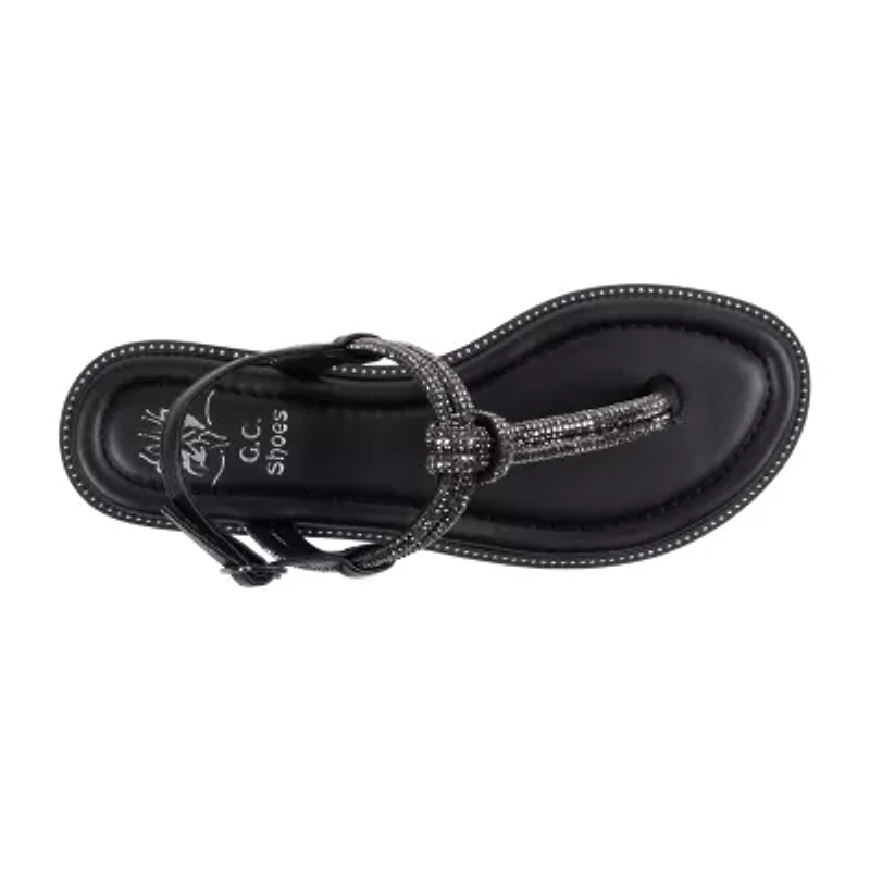 GC Shoes Womens Alonde Knotted Embellished Ankle Strap Flat Sandals