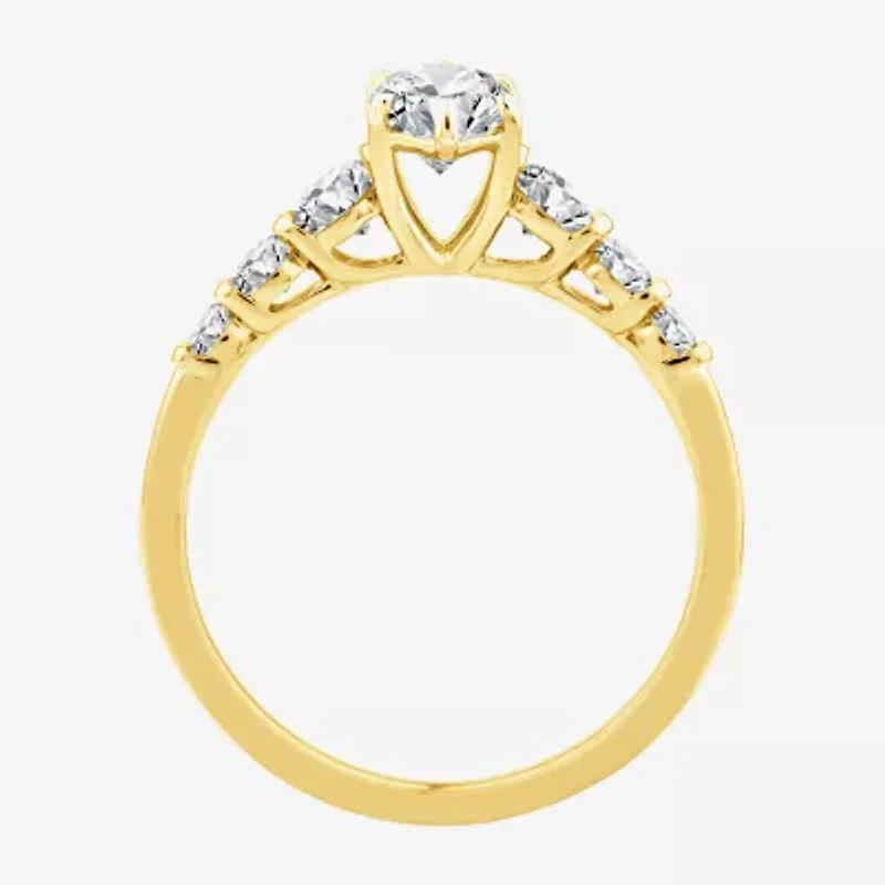 F / Vs2) Womens / CT. T.W. Lab Grown White Diamond 10K Gold Marquise Side Stone Engagement Ring