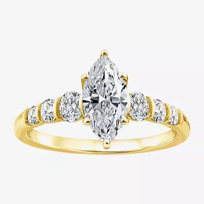 F / Vs2) Womens / CT. T.W. Lab Grown White Diamond 10K Gold Marquise Side Stone Engagement Ring