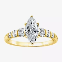F / Vs2) Womens / CT. T.W. Lab Grown White Diamond 10K Gold Marquise Side Stone Engagement Ring