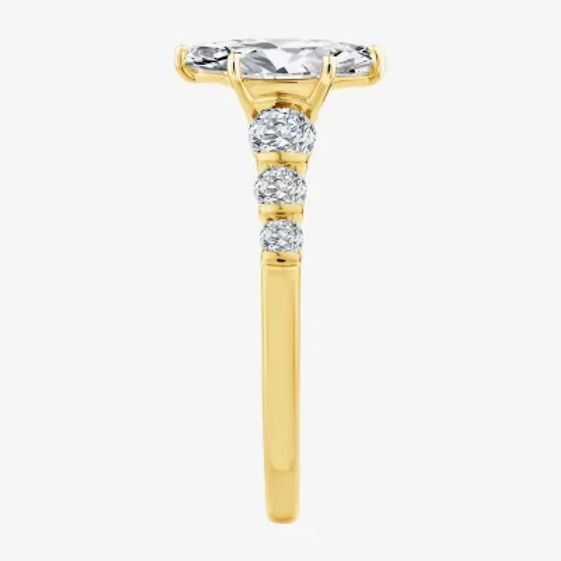 F / Vs2) Womens / CT. T.W. Lab Grown White Diamond 10K Gold Marquise Side Stone Engagement Ring
