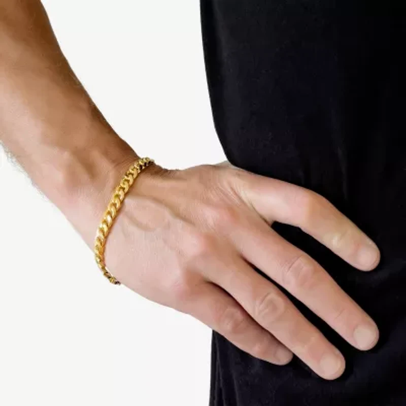 Mens 10K Gold 9 Inch Semisolid Curb Chain Bracelet