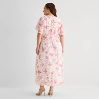 Studio 1 Womens Plus Short Sleeve Floral Maxi Dress