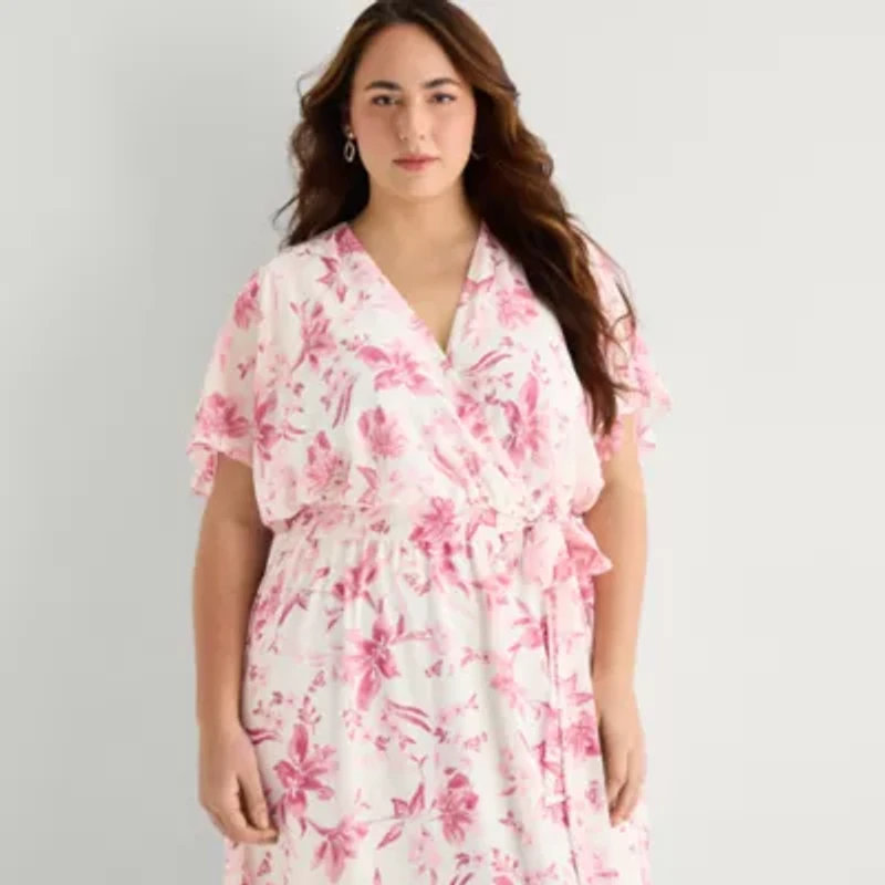 Studio 1 Womens Plus Short Sleeve Floral Maxi Dress