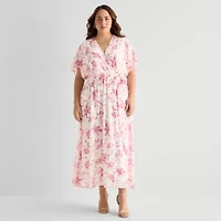 Studio 1 Womens Plus Short Sleeve Floral Maxi Dress