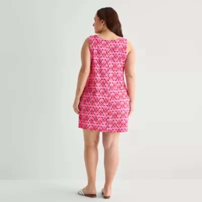 St. John's Bay Womens Plus V Neck Sleeveless Floral A-Line Dress